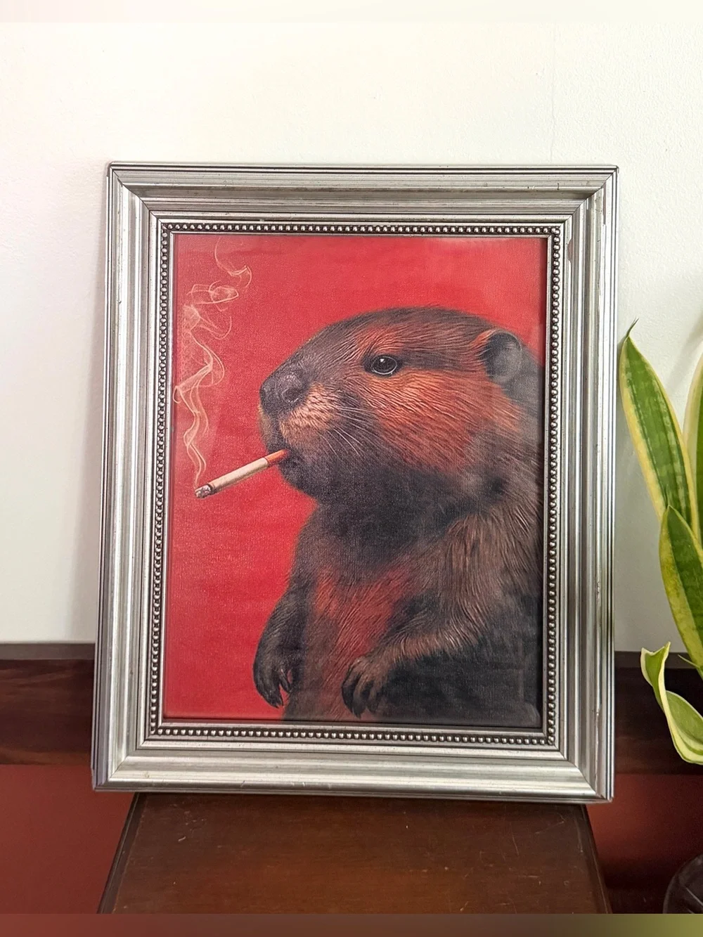 Beaver Smoking a Cigarette Quirky Woodland Animal Canvas Art Print Framed Art
